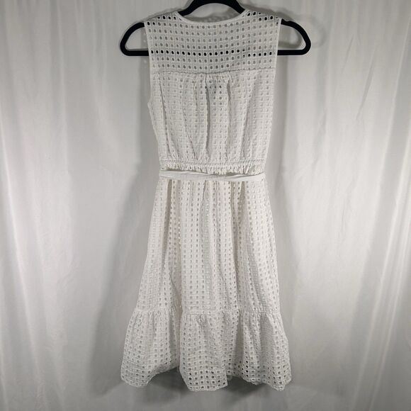 J. Crew Knee Length Dress Womens 0P Ivory Sleeveless Belted Button Up Round Neck - Picture 7 of 8
